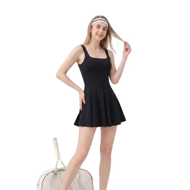 Womens Sport Tennis Skirt With Built-in Shorts Stretchy Knit Fabric V-Neck Design Badminton Running Gym