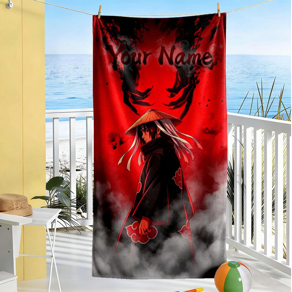 Naruto Character Customize Text Beach Towel High Absorbency & Quick-Dry Perfect for Traveling Yoga Camping and Swimming