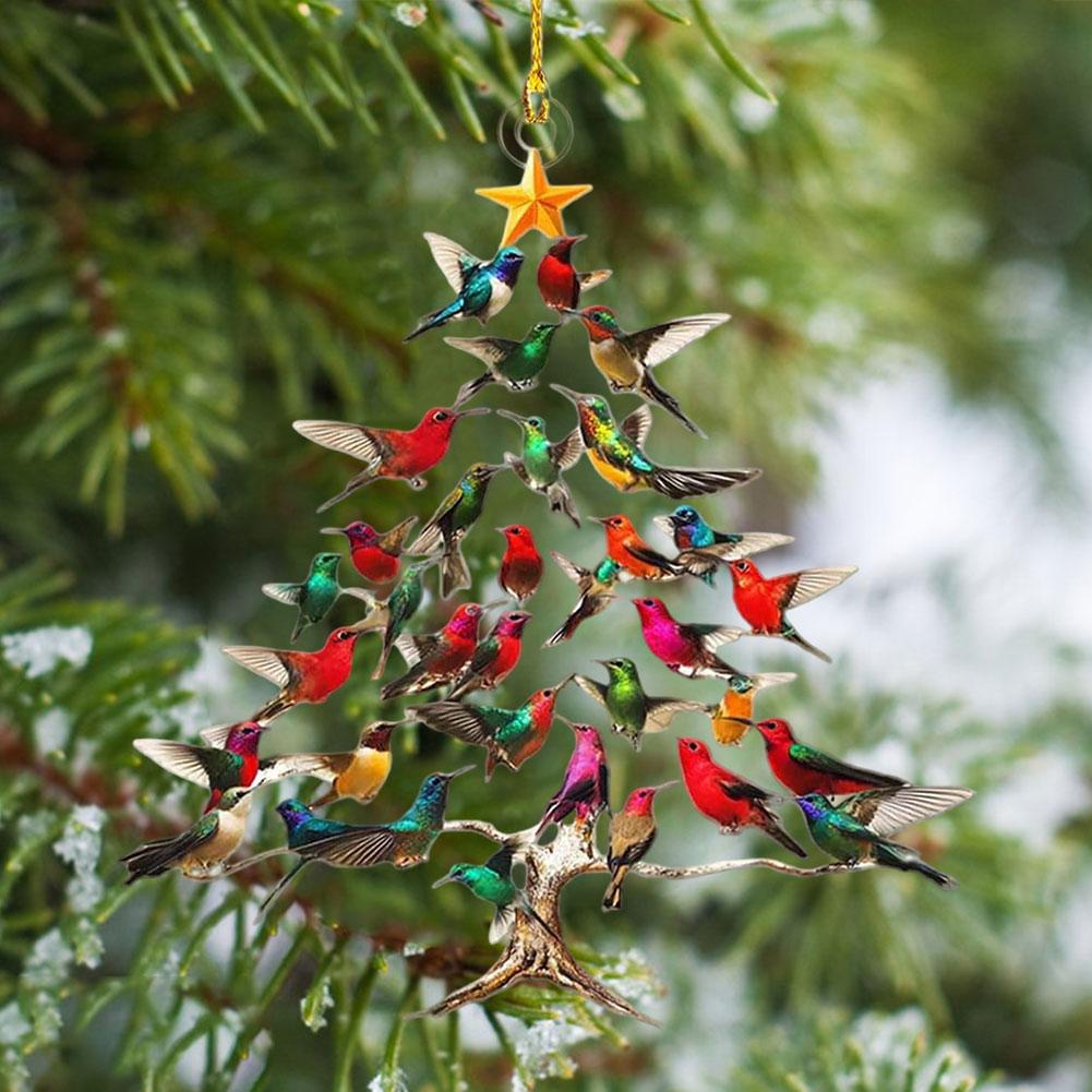 3 PCs Hummingbird Christmas Ornament Colorful Hummingbirds Tree Decor for Yard Courtyard Door Outdoor Windows Decoration