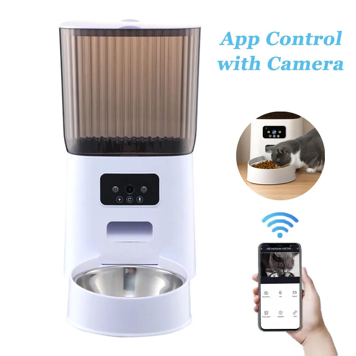 

5L Automatic Cat Feeder WiFi Camera HD Live Video Timed Cat Food Dispenser Interactive Feeding APP Smart Pet Feeder For Cats Dog 5L белый