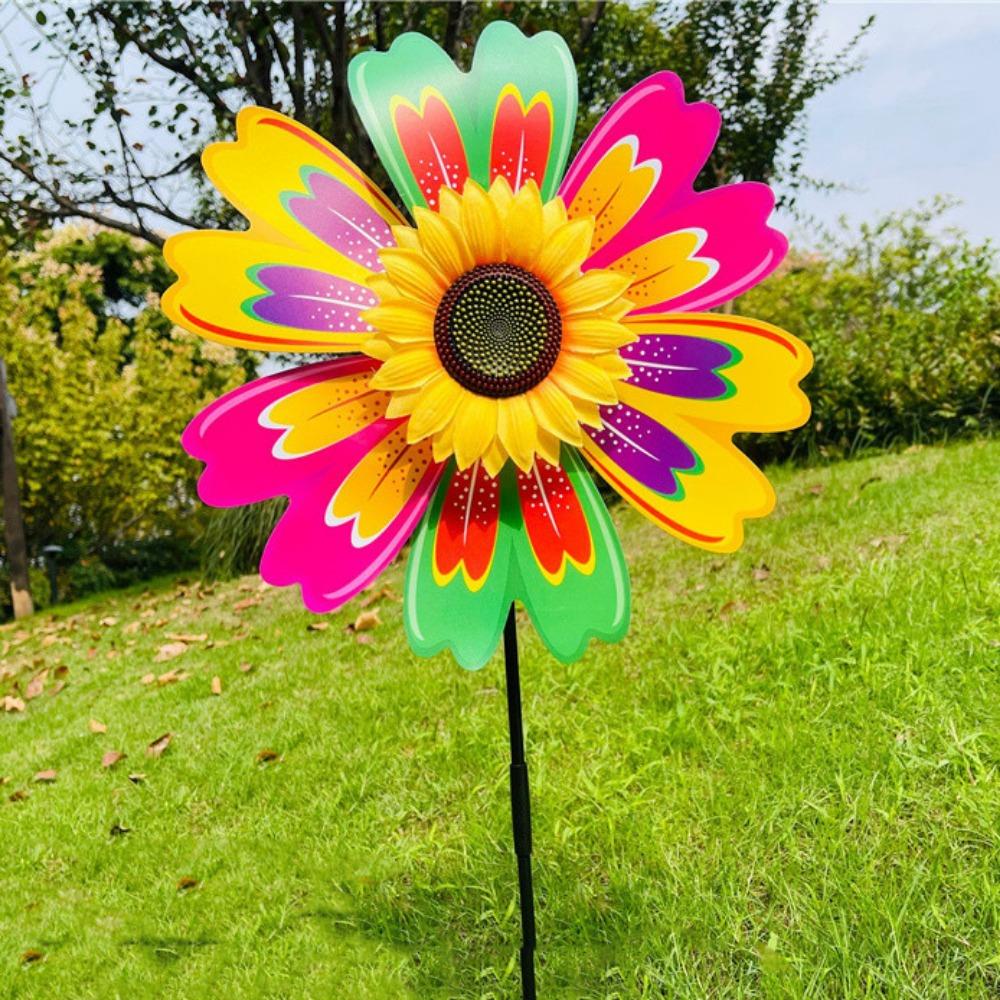 PVC Sunflower Windmill Stake Standing Lawn Flower Pinwheel  Outdoor Party Picnic Decor