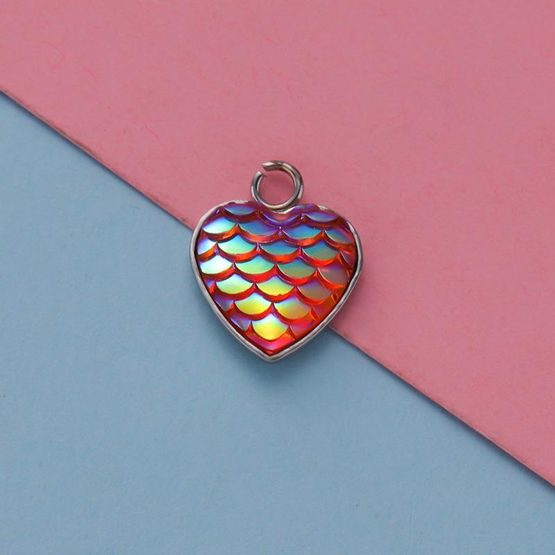 Stainless Steel Heart-Shaped Fish Scale Pendant - Ocean Series DIY Jewelry