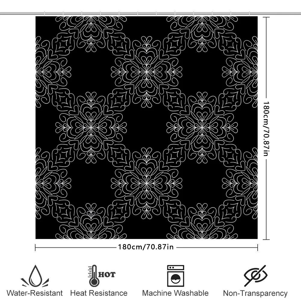 Stylish Black White Bath Curtain Decor With Snowflake Pattern Modern Shower Curtain For Bathroom, Non-Slip Waterproof Fabric