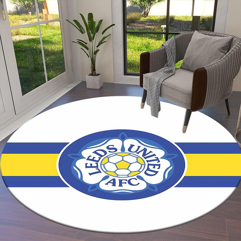 Leeds United Fußballclub Runder Teppich, Teppich für Wohnzimmer Schlafzimmer Sofa Spielzimmer Dekor, Rutschfeste Bodenmatte