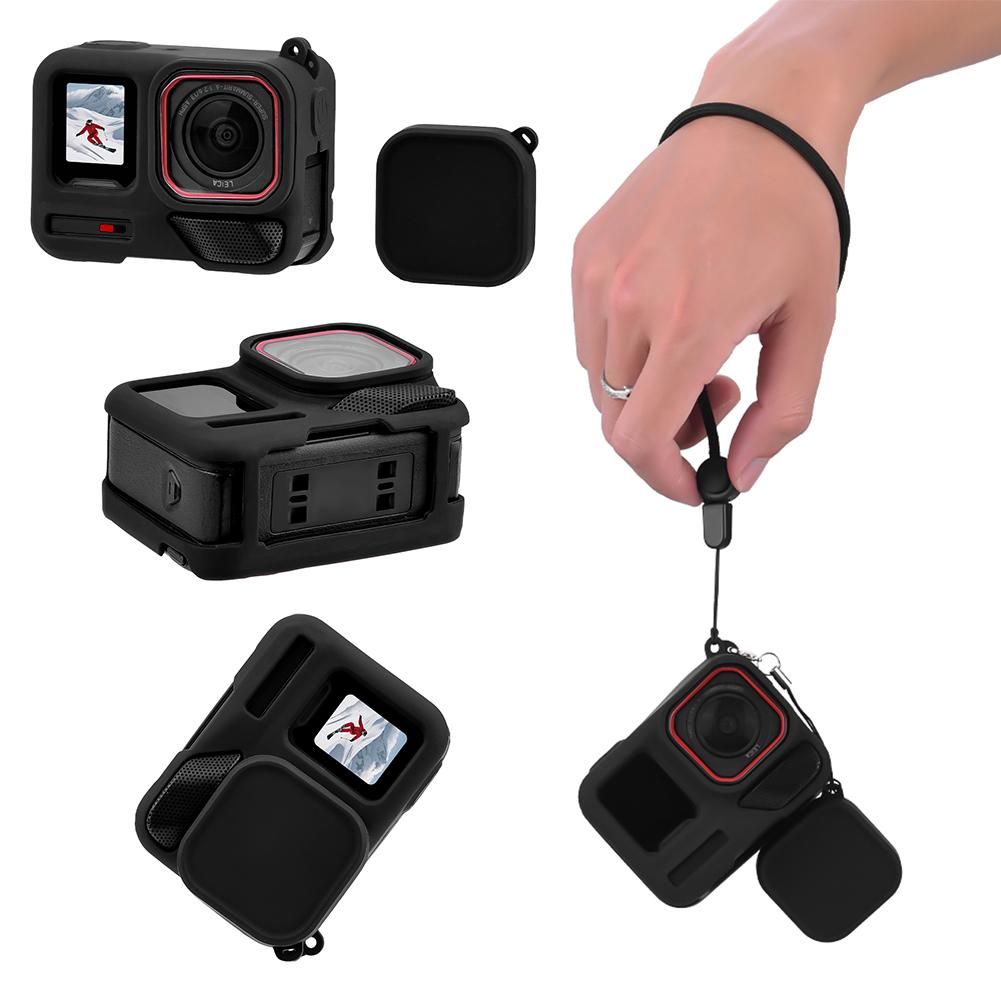 For Insta360 Ace Pro2 Rubber Camera Shell with Lens Cap Cover Camera Protector Case Portable Protective Case Camera Accessories