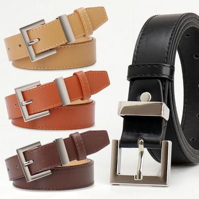 Square Buckle Women'S Belt, Elegant Commuter Simple Style With Jeans, Suit Belt Women