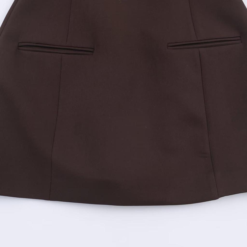 Spring 2026 Women's European-American Short-Sleeve Pleated Pocket Dress 12008