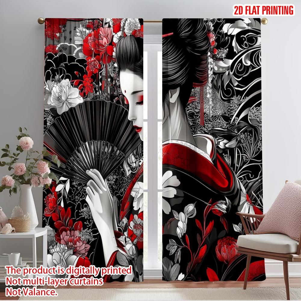 2pcs,2D plane printing Popular Curtain Panels Floral Kimono Elegance Polyester Fabric (without rod) Outdoor Decorations Perfect