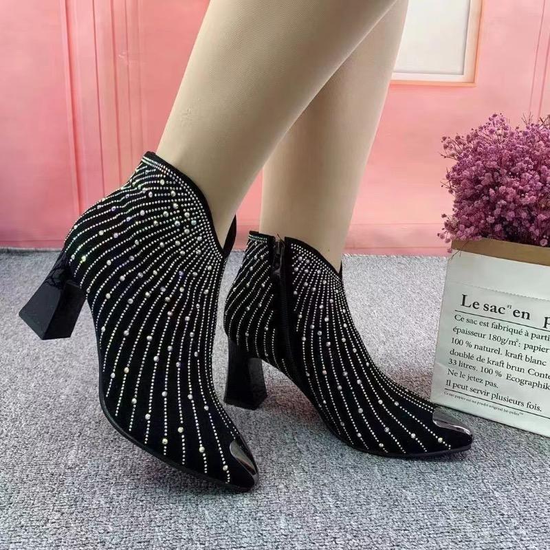 Fashion Fashion Women's Boots Luxury Rhinetstone Ankle Boots 2025New Pointed High-heeled Boots for Women Casual Chelsea Boot Botas Mujer