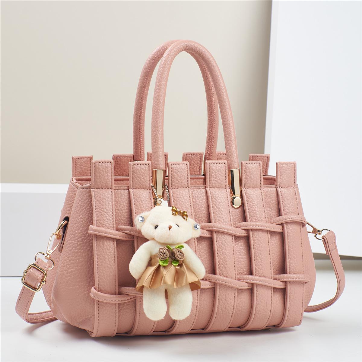 2025 New Large Capacity Scratch resistant Women s Bag Fashion Hand woven Handbag Sweet Lady Shoulder Bag розовый