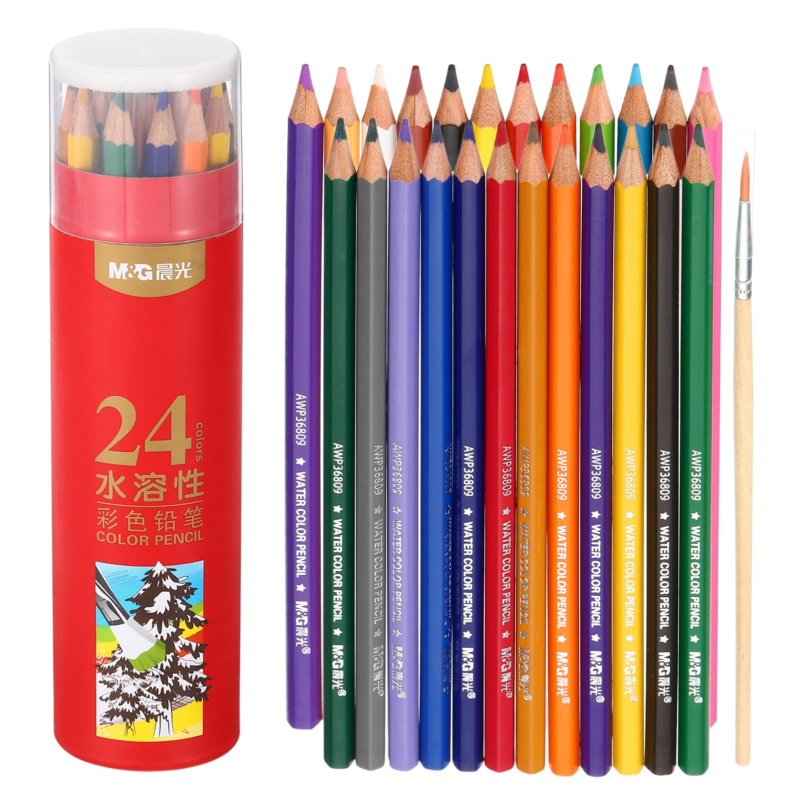 

Colored Pencil 24 Drawing Art Adult Coloring Book Includes Paintbrush M&G 24-Color Set, Water-Soluble Pencils, Beginner s Supplies, Gift,