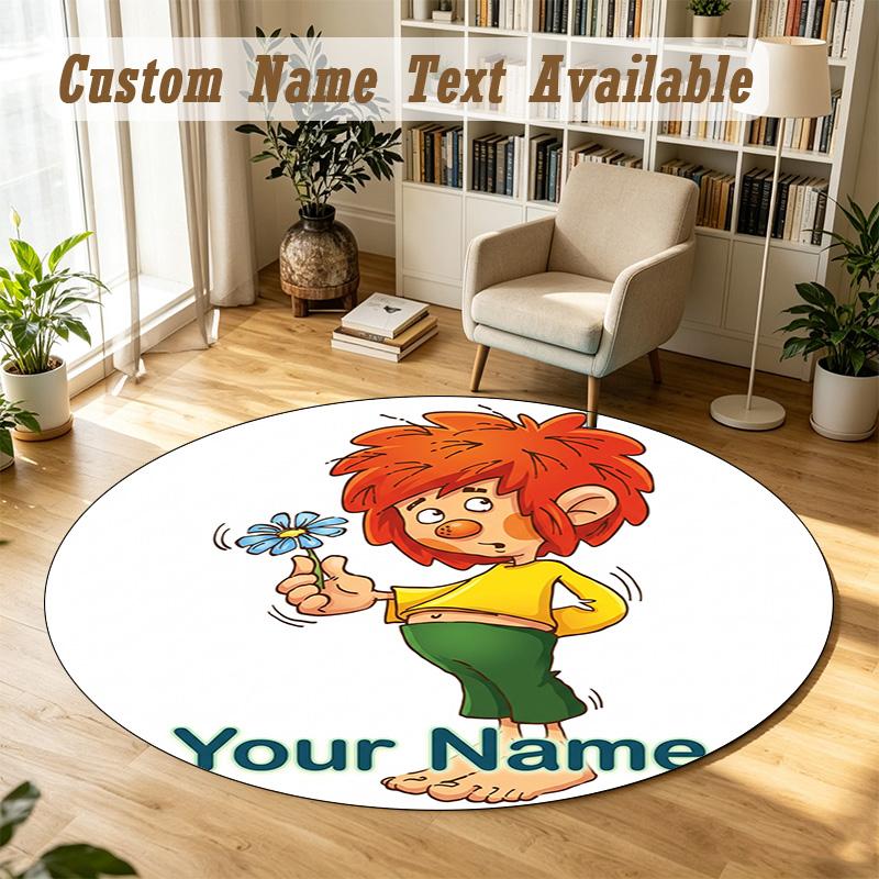 Pumuckl Personalized Round Rug Support Custom Name, Soft Home Decor Mat