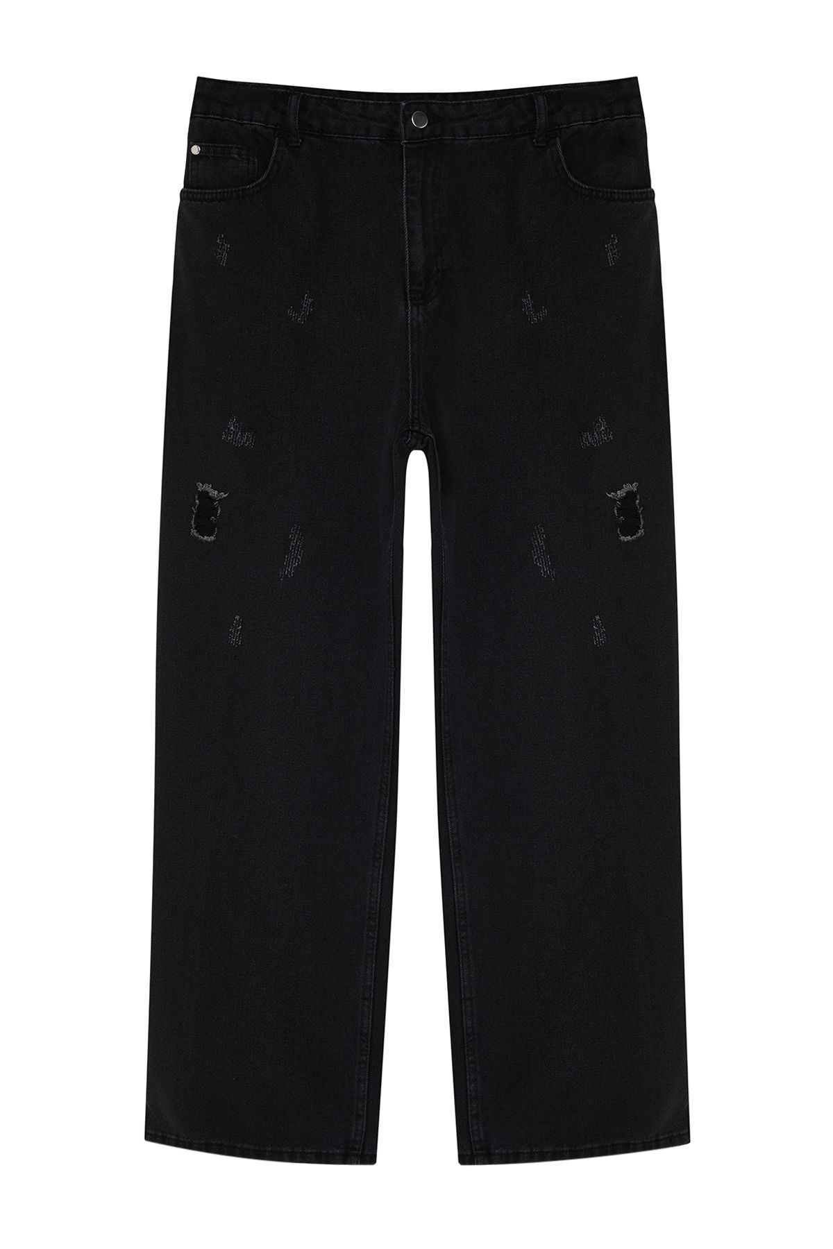 

Женские стильные черные джинсовые брюки больших размеров с высокой талией и широкими штанинами XL