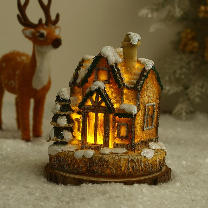 Christmas decoration resin luminous small house micro landscape European style ornaments Christmas creative Christmas gifts