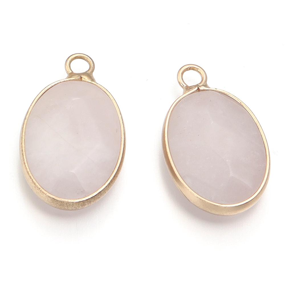 2 Pcs Natural Stone Charms Gold Edge Oval Shape Pendant for Jewelry Making Accessories DIY Necklace Bracelet Earring Supplies