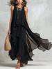 New European and American style black sleeveless irregular chiffon long dress temperament elegant dress women