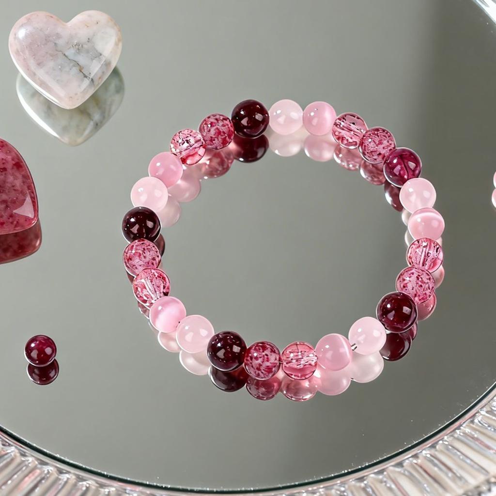 Festive Gifts Romantic Pink Red Agate Beaded Bracelet Fashion Jewelry For Women Daily Wear Stylish And Easy To Match Accessory