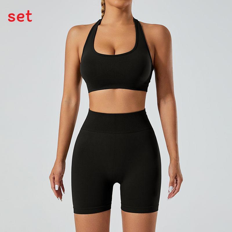 Yoga Outfit Women Seamless High Elastic Shorts Sports Bra Set With Moisture Wicking For Fitness And Running