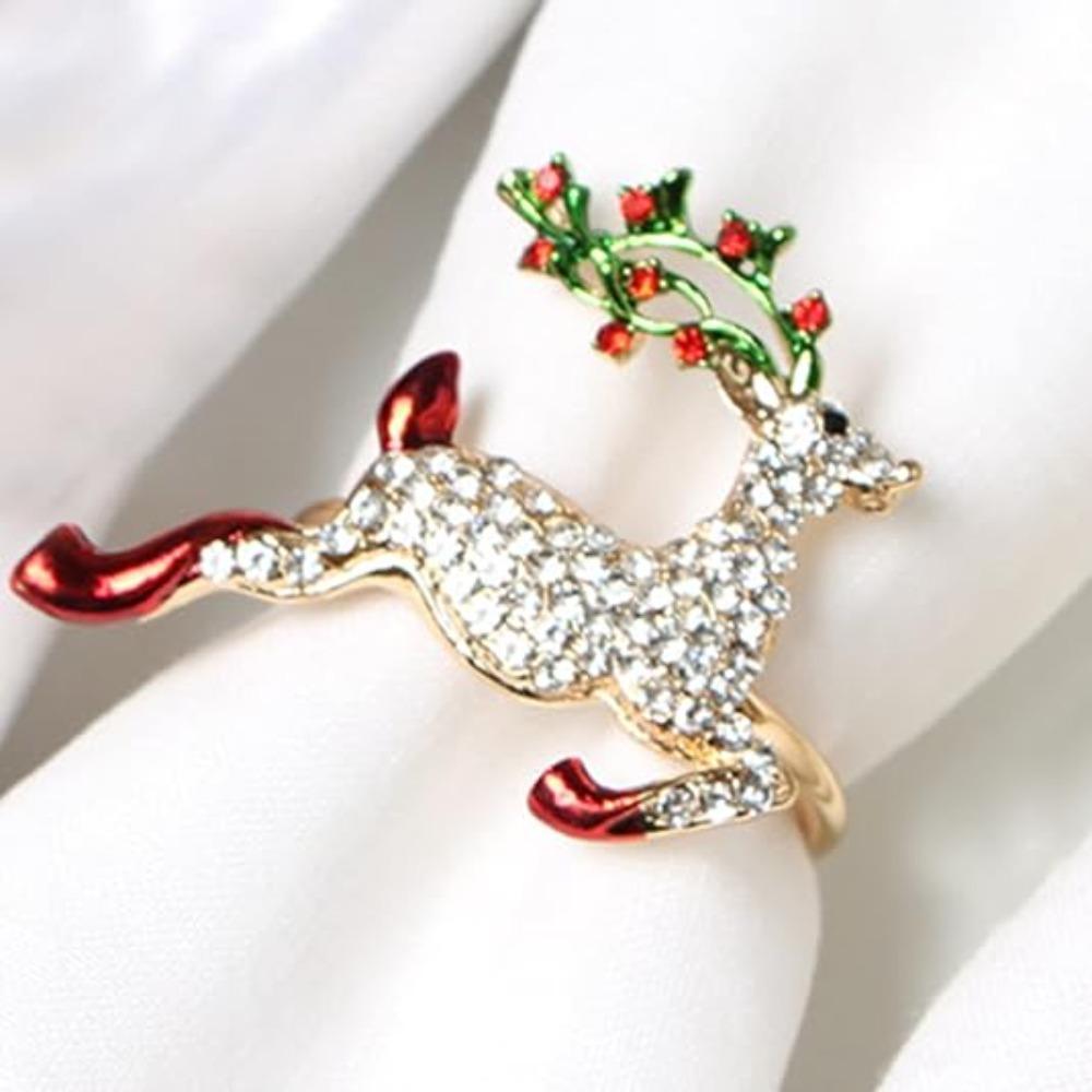 Inel de șervețel de Crăciun, Inele de șervețel cu elan, Strasuri aurii, Potrivit pentru petrecere, nuntă, masă, Crăciun, accesorii de decorare