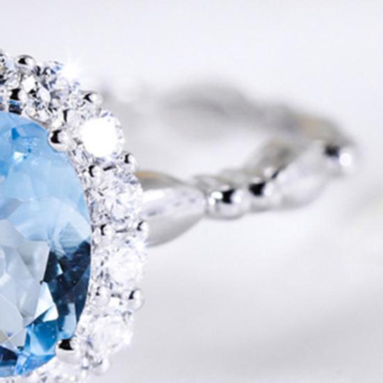 Blue Rhinestone Ring for Women Adjustable Silver Opening Ring Cubic Zirconia Jewelry Accessory for Wedding Engagement