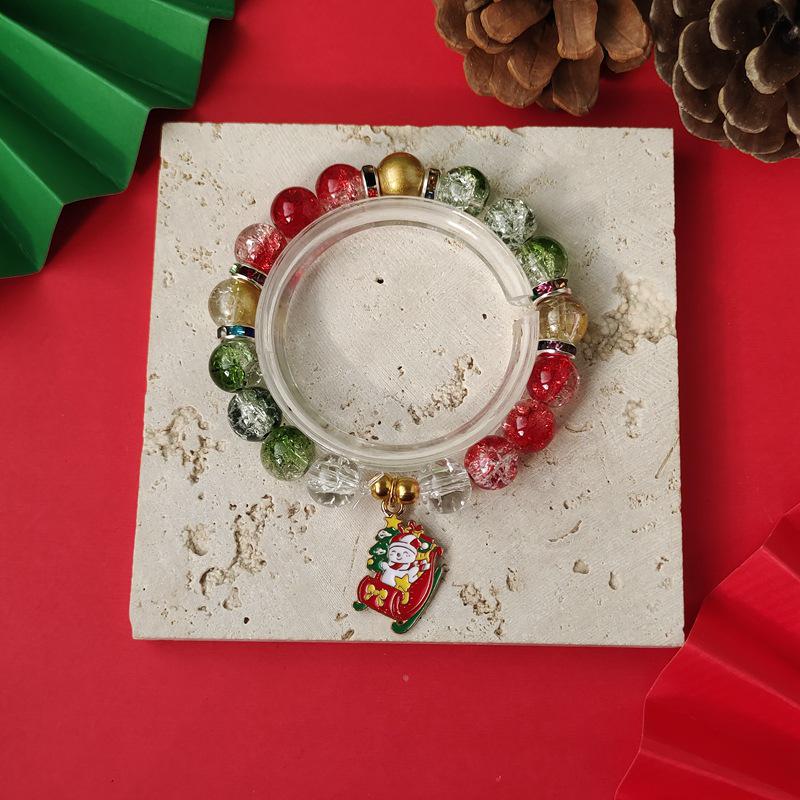 Christmas Diamond Santa & Snowflake Glass Bracelet: Stylish & Versatile Holiday Accessory.