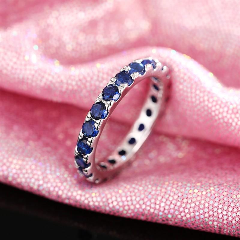 Huitan Single Circle Blue Cubic Zirconia Ring for Female Versatile and Stackable Daily Finger Jewelry for Women Fashion Gift