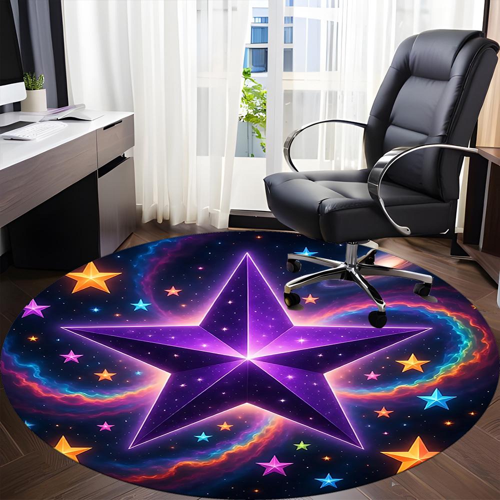 1pc Cosmic Starry Sky Chair Carpet for Office, Round Polyester Mat, Indoor Decor for Office, Easycare Fabric, Washable Non-slip Area Carpet