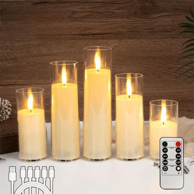 Rechargeable LED Flameless Candles Realistic Flickering with Remote Control Fake Candle Lights Clear Candle Shell Swinging Head