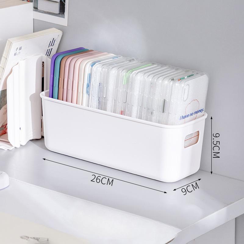 

Ящик для хранения чехлов для мобильных телефонов, студенческое общежитие, настольная косметика, прямоугольная стойка для хранения канцелярских принадлежностей, переносная корзина для хранения 26*9*9.5cm белый