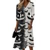 Womens Casual V Neck Midi Dress 3/4 Sleeve Back Zipper Wrap Style Fit and Flare Dress with Ghost Print