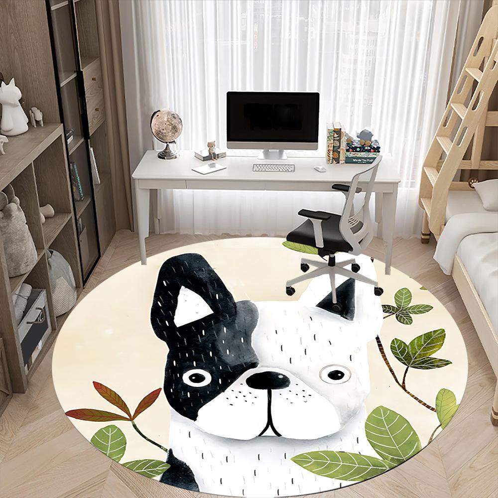 1pc Bulldog Leaves Office Round Area Rug, Indoor Mat Suitable ForOffice, Under Office Chairs Bedroom Living Room Home Decor, Room Deco, D071