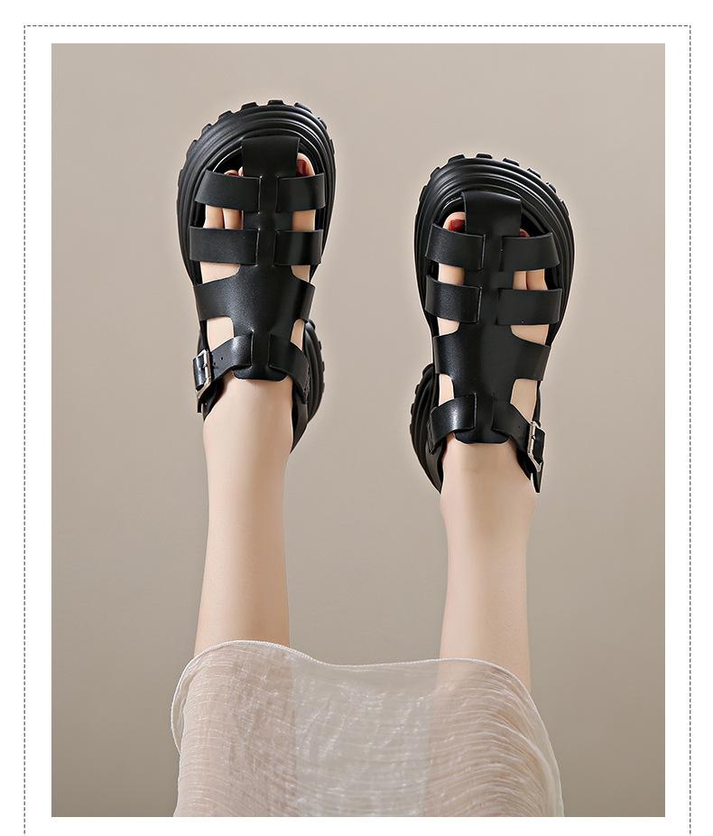 

Pig cage sandals women s new summer outer wear Baotou hollow pig cage muffin thick-soled Roman shoes women s spot 40 чорний