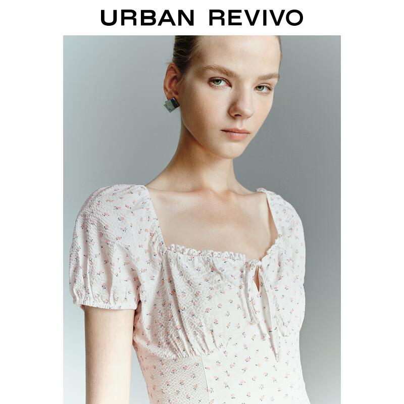 UR 2025 Spring Floral Print Patchwork Lace Dress