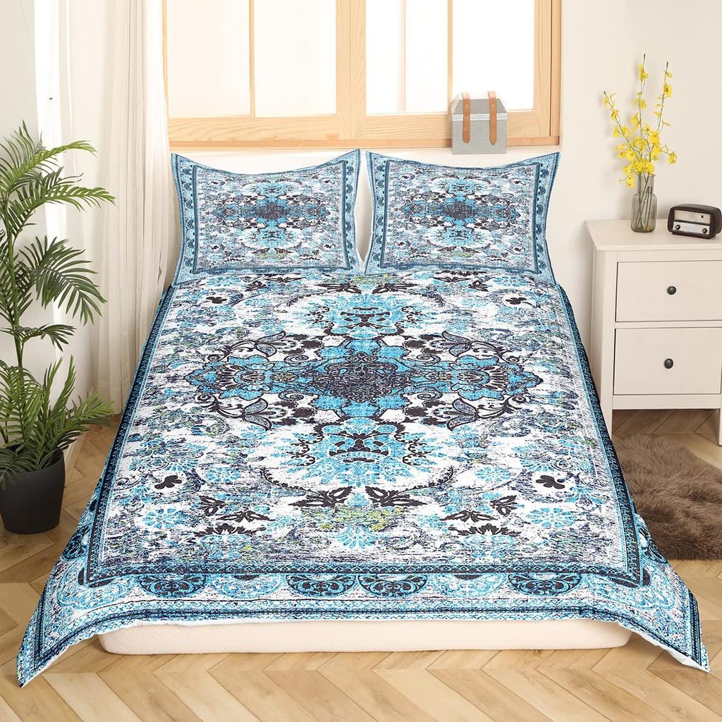 Ethnic Bright Floral Duvet Cover Queen King Size Boho Botanical Bedding Set Geometric Abstract Quilt Cover Bedroom Decor 3 Pcs