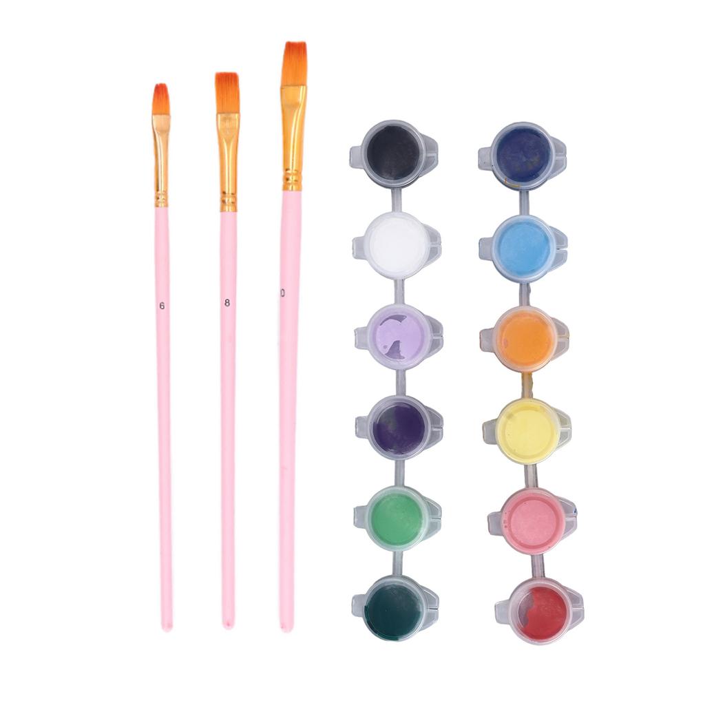 Acrylic Paint Set 12 Colors Easy to Use Complete Tools Macaron Painting Brush Set for Home Studio Art School