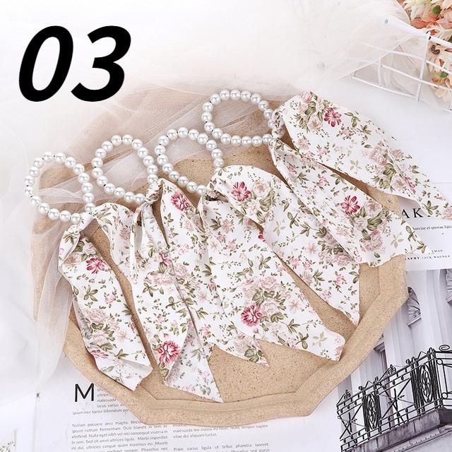 Woman Hair Scarf Ribbon Pearl Ties New Korean Style Hairband Scrunchies Girls Ponytail Holders Rubber Band Hair Accessories