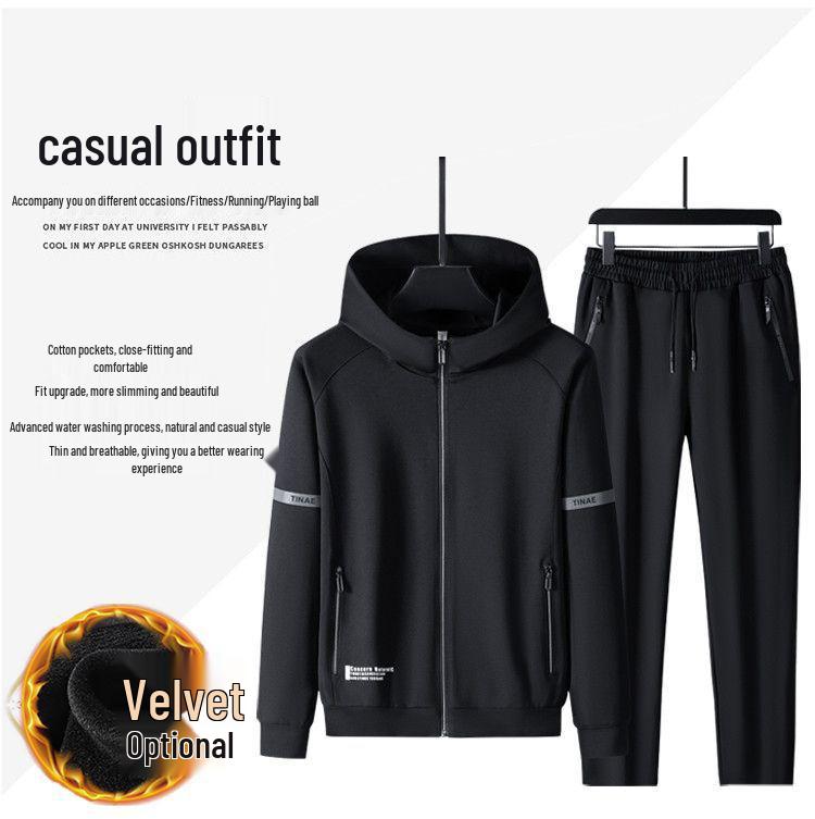 Męski zestaw bluzy z kapturem i spodni z podszewką z polaru Włoski Dzięcioł