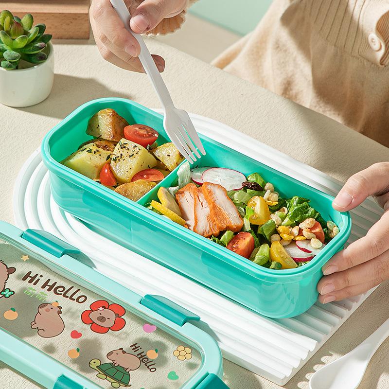 Cartoon Lunch Box Safe Rectangle Shape 304 Stainless Steel Office Workers Compartment Rectangle Container Food Preservation