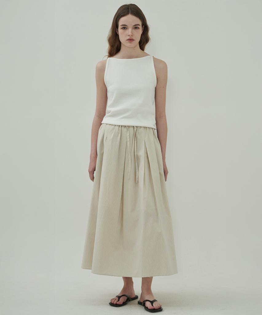 Mot Flare Cotton Long Skirt - Stripe Cream