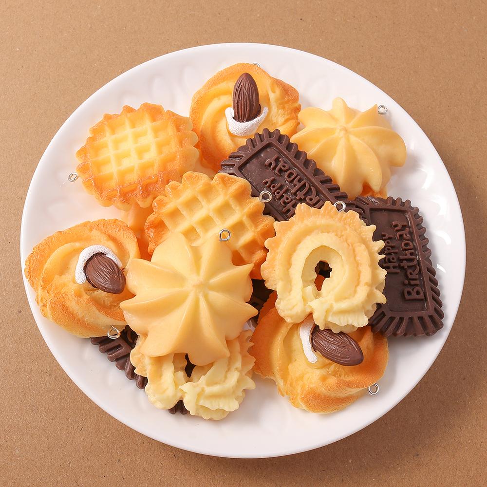 4Pcs Resin Simulation Waffle Cookies Biscuits Charms Pendants For Jewelry Making Necklace Earring Diy Handmade Accessories