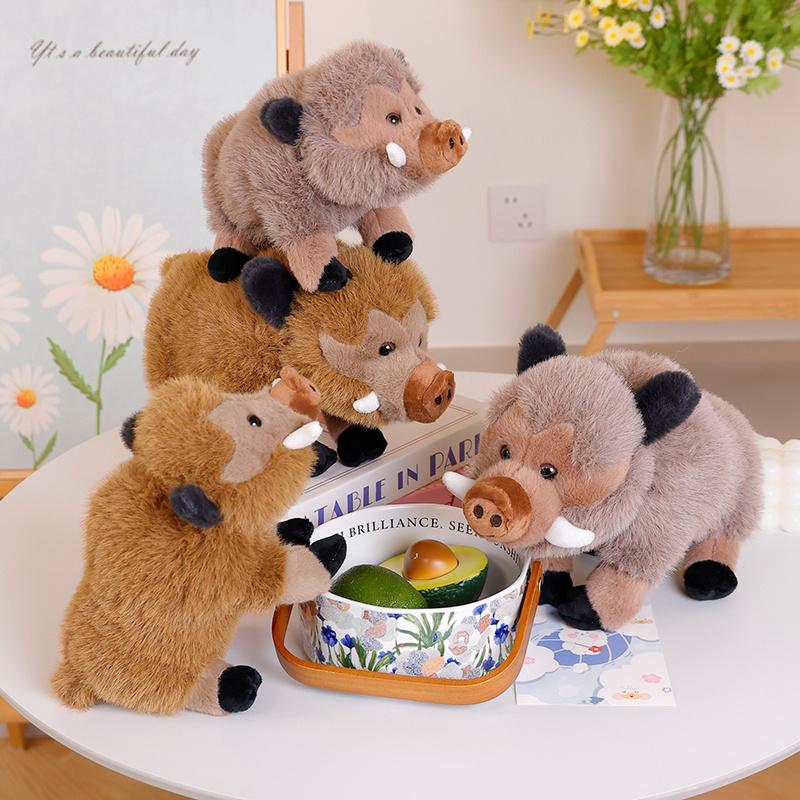 25 30Cm Simulation Small Wild Pig Plush Toy Long Tusk Long Hair Wild Boar Plush Toy Home Decoration Christmas Gift For Boys