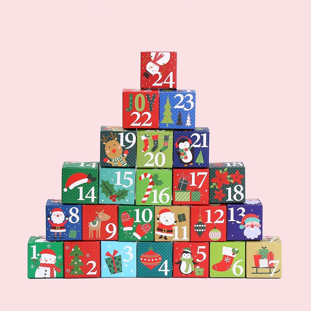 48pcs Christmas Advent Calendar Box Paper Boxes Countdown Gift Wrapping Candy Surprise Packaging for Xmas Treat 48pcs&7x7x7cm