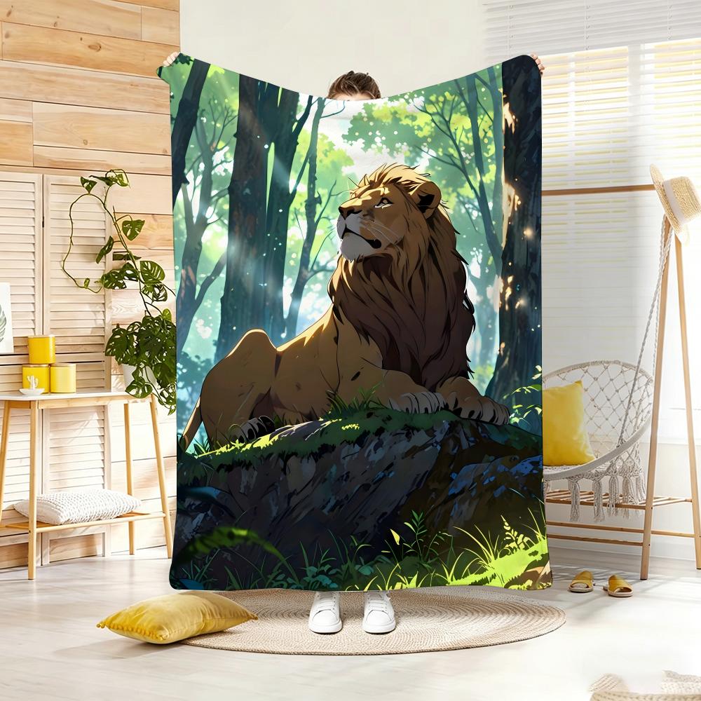 Fantasy animal Majestic Lion Throw Lightweight 240g Flannel Blanket Soft Skin-friendly for Summer Cooling 75x90cm