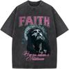 Vintage Washed Portrait Print T-Shirt Religious Faith Graphic Tee Men’s Women’s Oversized Casual Crew Neck Short Sleeve Top Daily Wear Cool Top