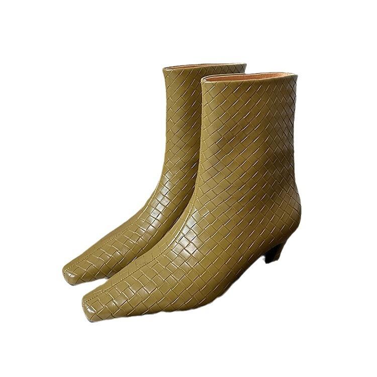 2025 höst och vinter nya tjockklack mångsidiga chao eld korta stövlar dam varma sammet gao kvalitet nakna stövlar tunna Martin