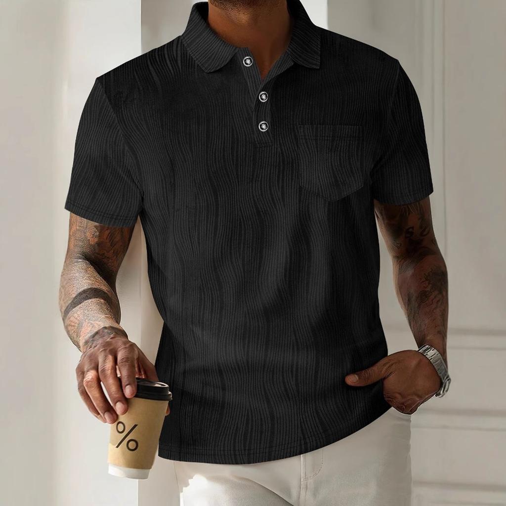 Men's Summer Lapel Button Pocket Corduroy Solid Color Casual Short Sleeve Shirt