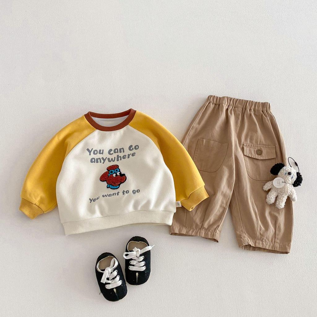 2026 Ny Vår Pojkar Tecknad Broderad Huvtröja - Snygg Bokstav Raglan Pullover