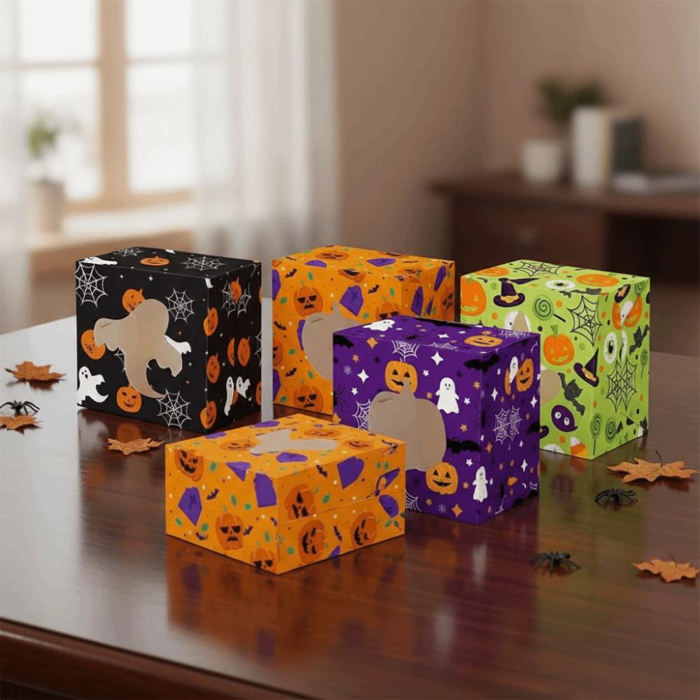 12/24Pcs Paper Halloween Candy Boxes Square Cookies Favor Boxes Halloween Treat Boxes Kids Party