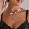 European and American Jewelry Sexy Fringed Flat Wind Necklace Fashion Chain Pearl Splicing Wind Niche Necklace