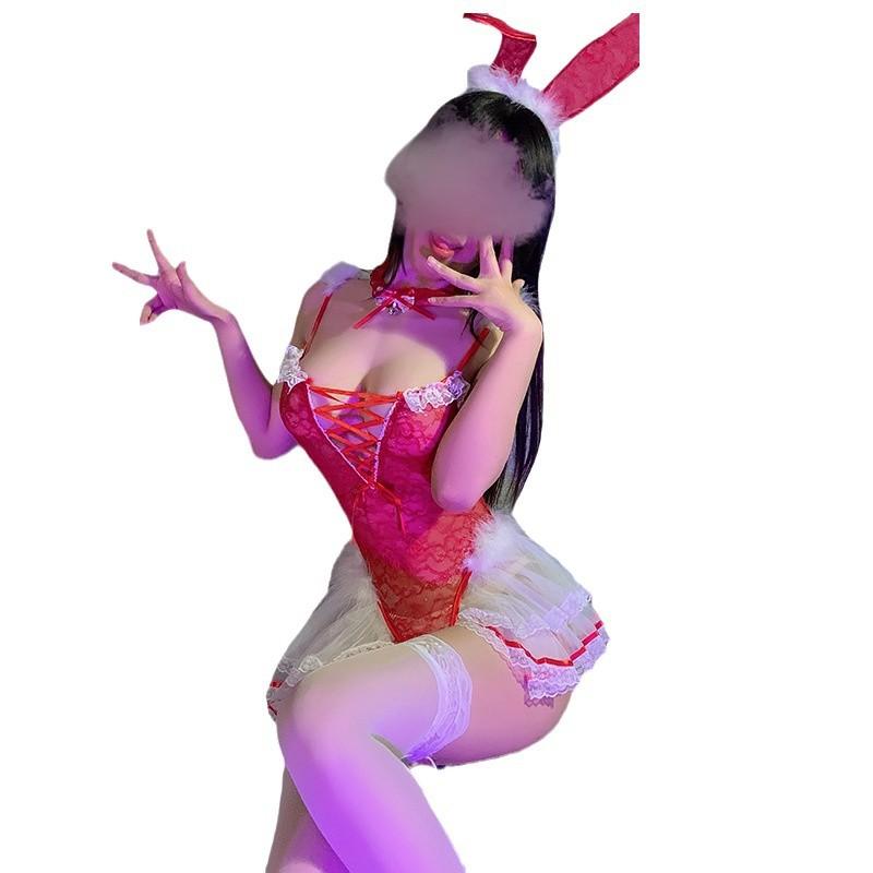 Sexy Lingerie Sexy Women Open Gear Free Suspender Skirt Passion One-piece Perspective Deep V Bunny Cover